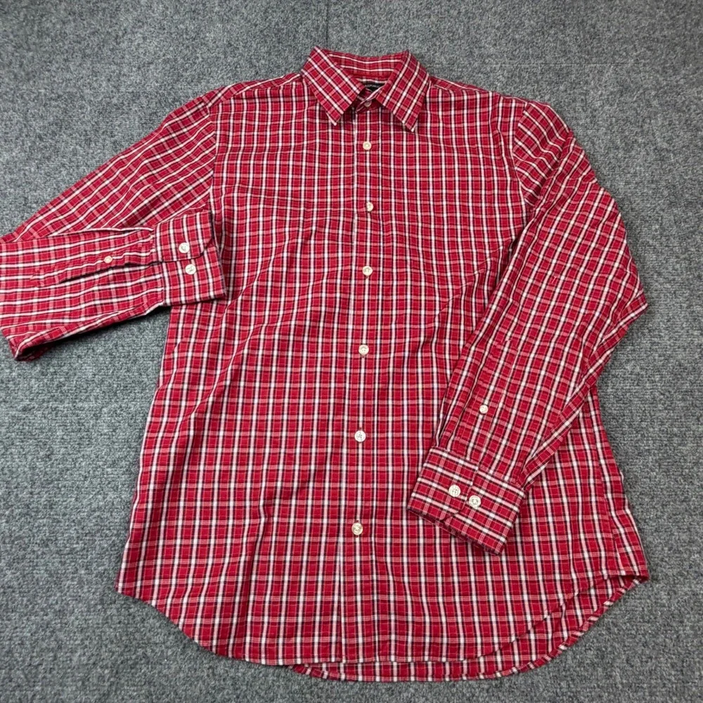 Banana Republic Slim Fit Shirt Red Plaid Long‎ Sleeve Mens Size M 15-15.5 33-34